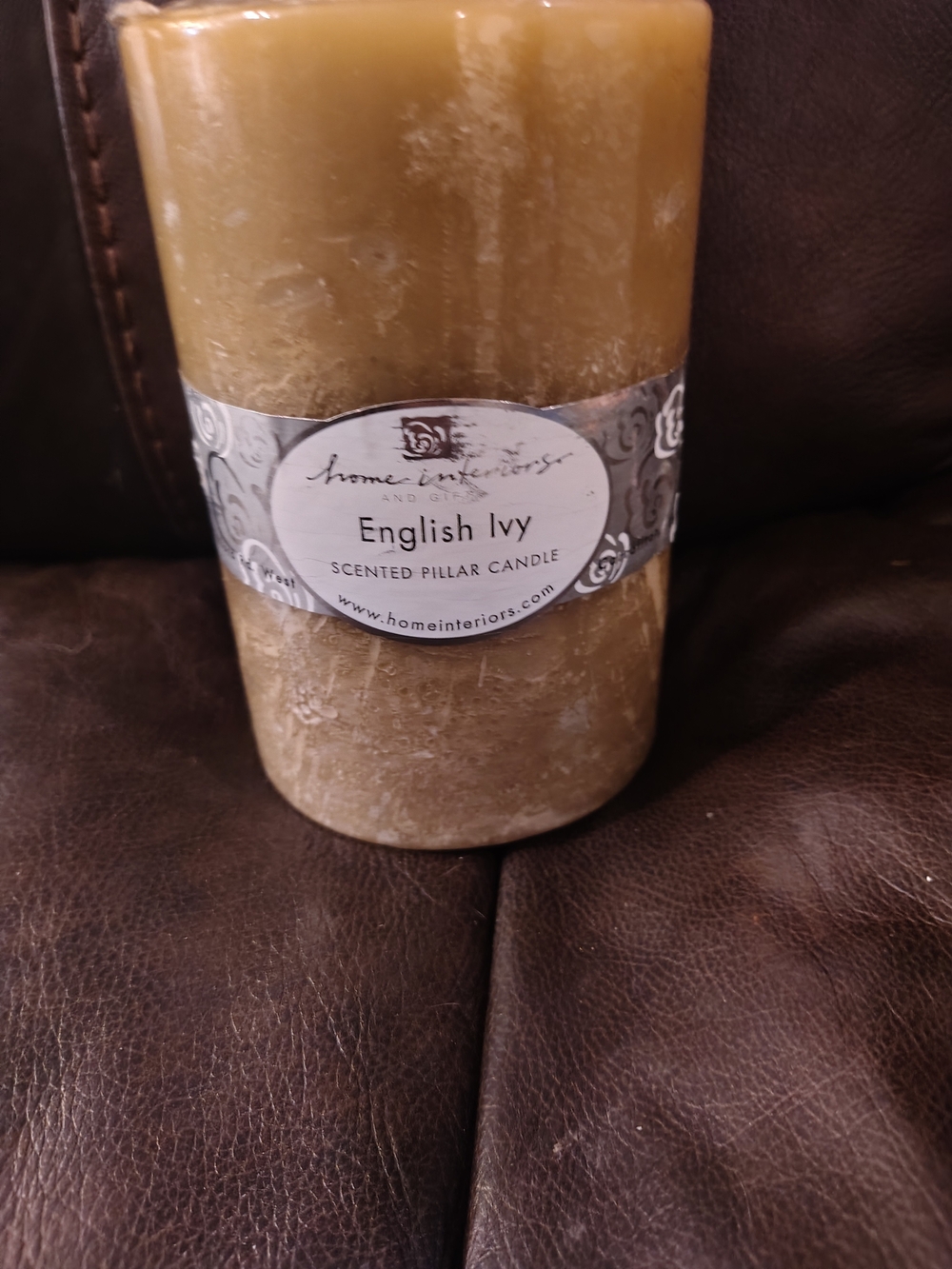 Home Interiors English Ivy Scented Pillar Candle - Olive/Tan